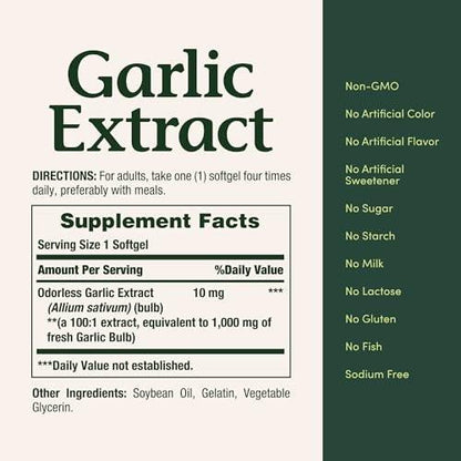 Nature's Bounty Knoblauchextrakt, Nahrungsergänzungsmittel, unterstützt die Kreislauffunktion, 1000 mg, 100 Rapid Release Weichkapseln