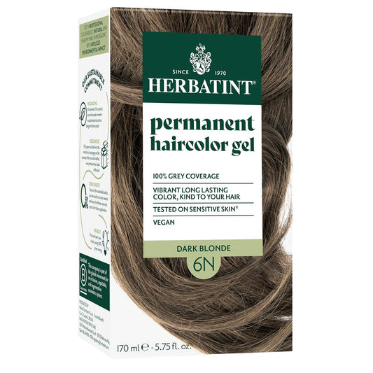 Herbatint Dauerhafte Haarfarbe für Frauen - 6N Dunkelblond - Bis zu 100% Grauabdeckung bei resistentem grauem Haar - Ammoniakfrei, Alkoholfrei & Vegan - Vom Salon inspirierte Haarfarbe 170 ml