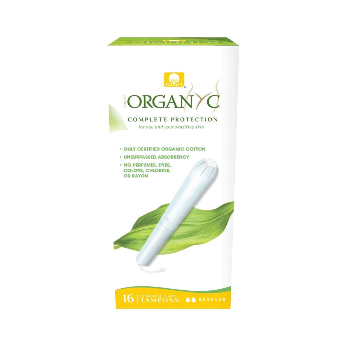 Organyc 100% Bio-Baumwoll-Tampons mit Karton-Applikator, chlorfrei, parfümfrei, ohne Chemikalien, Regular, 16 Stück