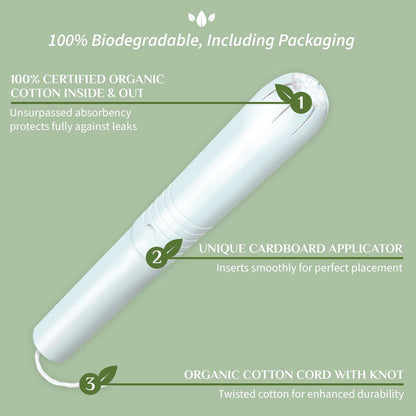 Organyc 100% Bio-Baumwoll-Tampons mit Karton-Applikator, chlorfrei, parfümfrei, ohne Chemikalien, Regular, 16 Stück
