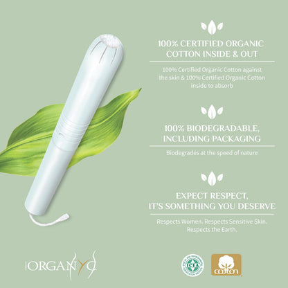 Organyc 100% Bio-Baumwoll-Tampons mit Karton-Applikator, chlorfrei, parfümfrei, ohne Chemikalien, Regular, 16 Stück