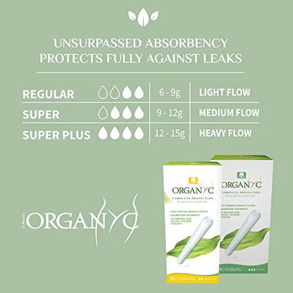 Organyc 100% Bio-Baumwoll-Tampons mit Karton-Applikator, chlorfrei, parfümfrei, ohne Chemikalien, Regular, 16 Stück