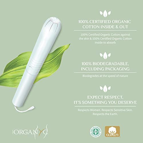 Organyc 100% Bio-Baumwoll-Tampons mit Karton-Applikator, chlorfrei, parfümfrei, ohne Chemikalien, Regular, 16 Stück