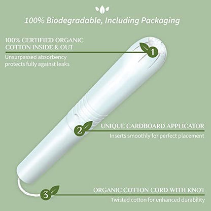 Organyc 100% Bio-Baumwoll-Tampons mit Karton-Applikator, chlorfrei, parfümfrei, ohne Chemikalien, Regular, 16 Stück