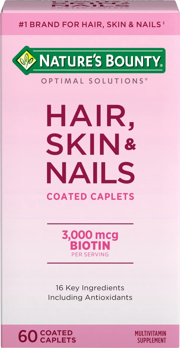 Nature's Bounty Optimal Solutions Haar, Haut & Nägel Formel mit 3.000 mcg Biotin – 60 überzogene Tabletten