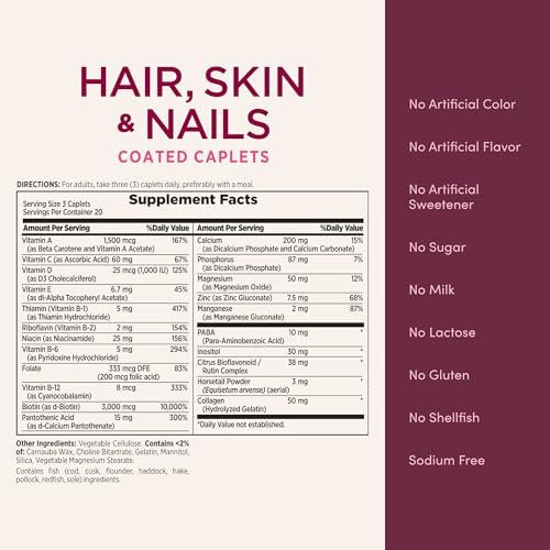 Nature's Bounty Optimal Solutions Haar, Haut & Nägel Formel mit 3.000 mcg Biotin – 60 überzogene Tabletten