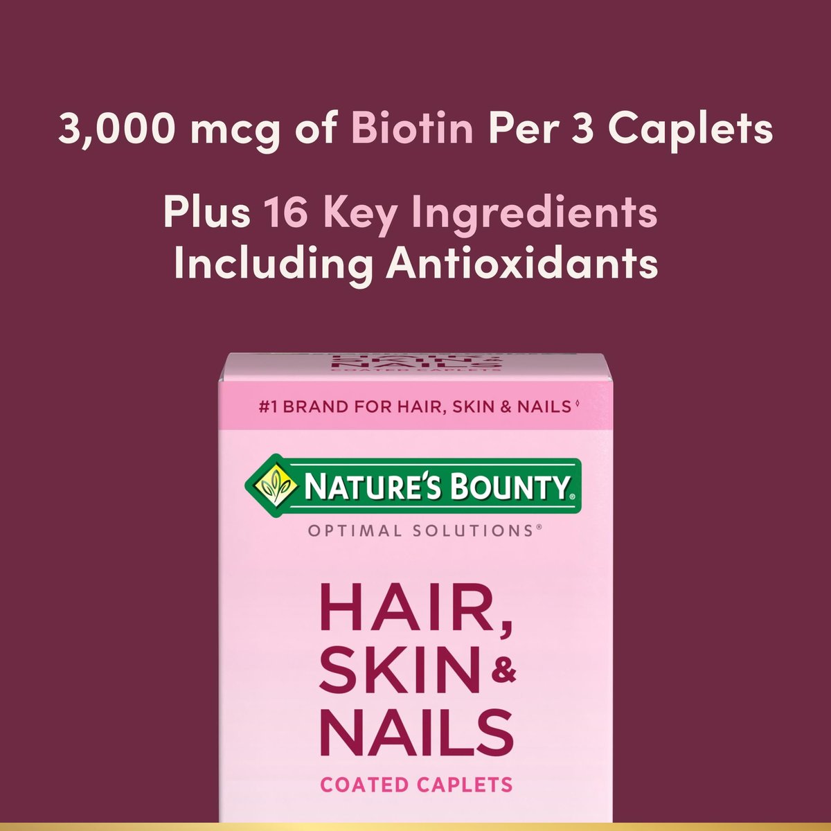 Nature's Bounty Optimal Solutions Haar, Haut & Nägel Formel mit 3.000 mcg Biotin – 60 überzogene Tabletten