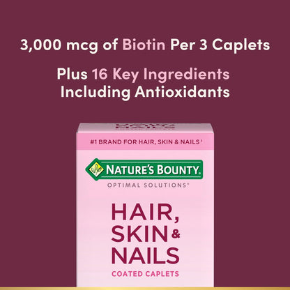 Nature's Bounty Optimal Solutions Haar, Haut & Nägel Formel mit 3.000 mcg Biotin – 60 überzogene Tabletten