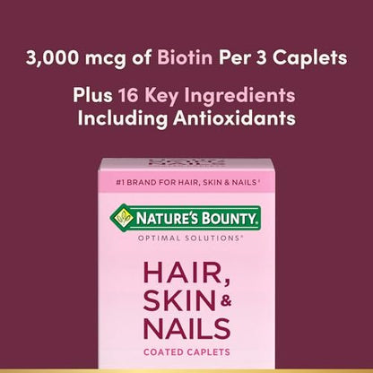 Nature's Bounty Optimal Solutions Haar, Haut & Nägel Formel mit 3.000 mcg Biotin – 60 überzogene Tabletten