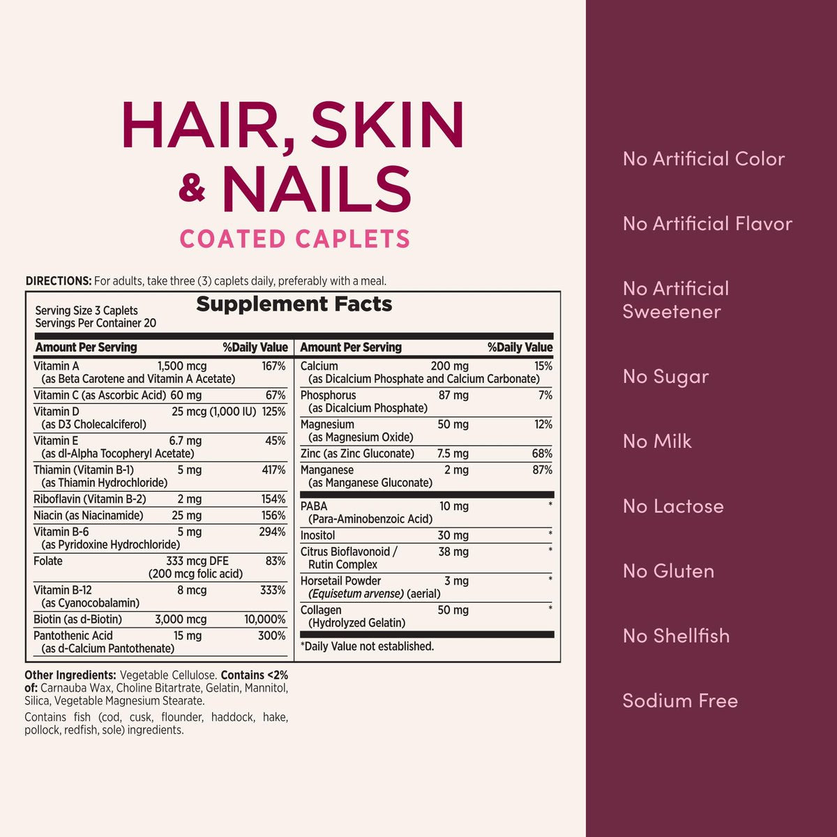Nature's Bounty Optimal Solutions Haar, Haut & Nägel Formel mit 3.000 mcg Biotin – 60 überzogene Tabletten