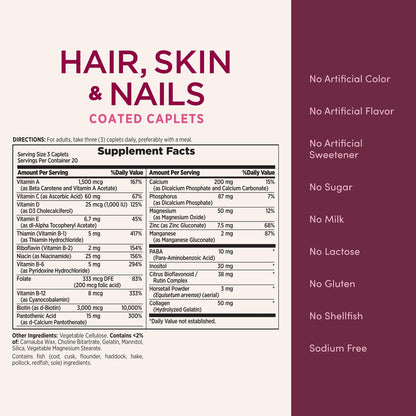 Nature's Bounty Optimal Solutions Haar, Haut & Nägel Formel mit 3.000 mcg Biotin – 60 überzogene Tabletten