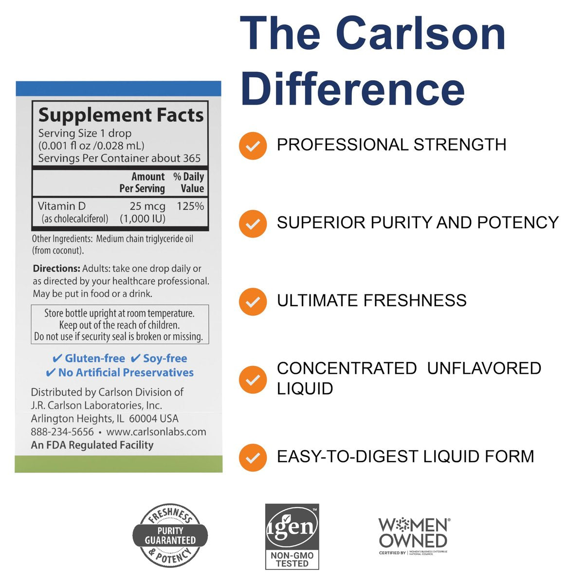 Carlson Super Daily D3 Vitamin-D-Tropfen, 1.000 IE (25 µg) pro Tropfen, 365 Tropfen, Jahresvorrat, unflavored, flüssig