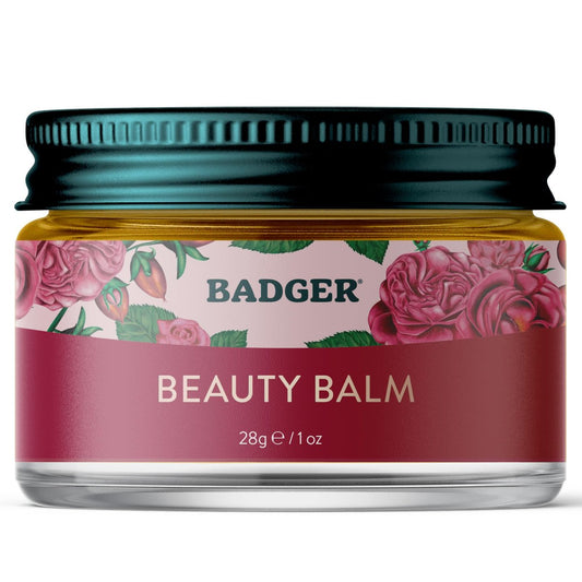 Badger Rose Beauty Balm – 100% Bio Pflegebalsam für Gesicht, Hals & Hände mit reinem Rosenöl, Intensiv Feuchtigkeitsspender für Frauen & Männer, 30 g Glas