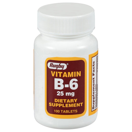 Rugby Vitamin B-6 Tabletten - 25 mg Vitamin B6 - Nahrungsergänzungsmittel - 100 Stück (1 Packung)