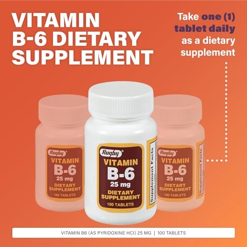 Rugby Vitamin B-6 Tabletten - 25 mg Vitamin B6 - Nahrungsergänzungsmittel - 100 Stück (1 Packung)