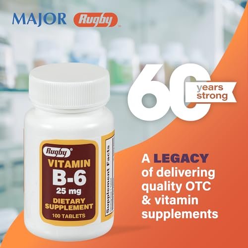 Rugby Vitamin B-6 Tabletten - 25 mg Vitamin B6 - Nahrungsergänzungsmittel - 100 Stück (1 Packung)