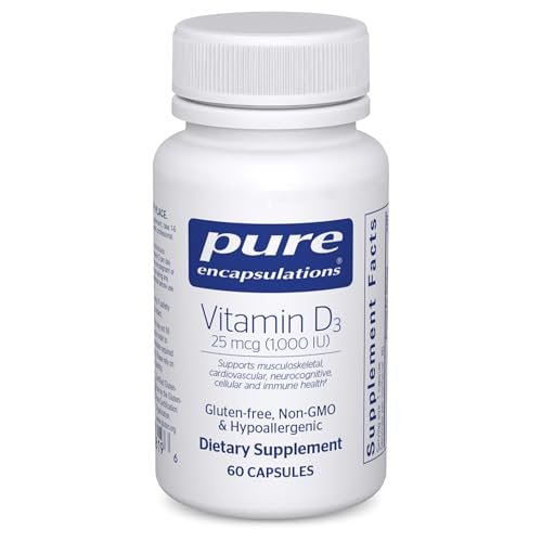 Pure Encapsulations Vitamin D3 25 mcg (1.000 IE) – Nahrungsergänzungsmittel für Knochen-, Gelenk-, Brust-, Herz-, Darm- und Immununterstützung* – mit Premium Vitamin D – 60 Kapseln