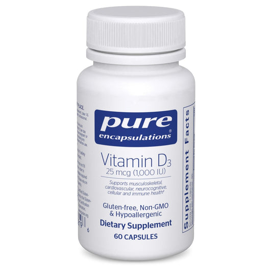 Pure Encapsulations Vitamin D3 25 mcg (1.000 IE) – Nahrungsergänzungsmittel für Knochen-, Gelenk-, Brust-, Herz-, Darm- und Immununterstützung* – mit Premium Vitamin D – 60 Kapseln