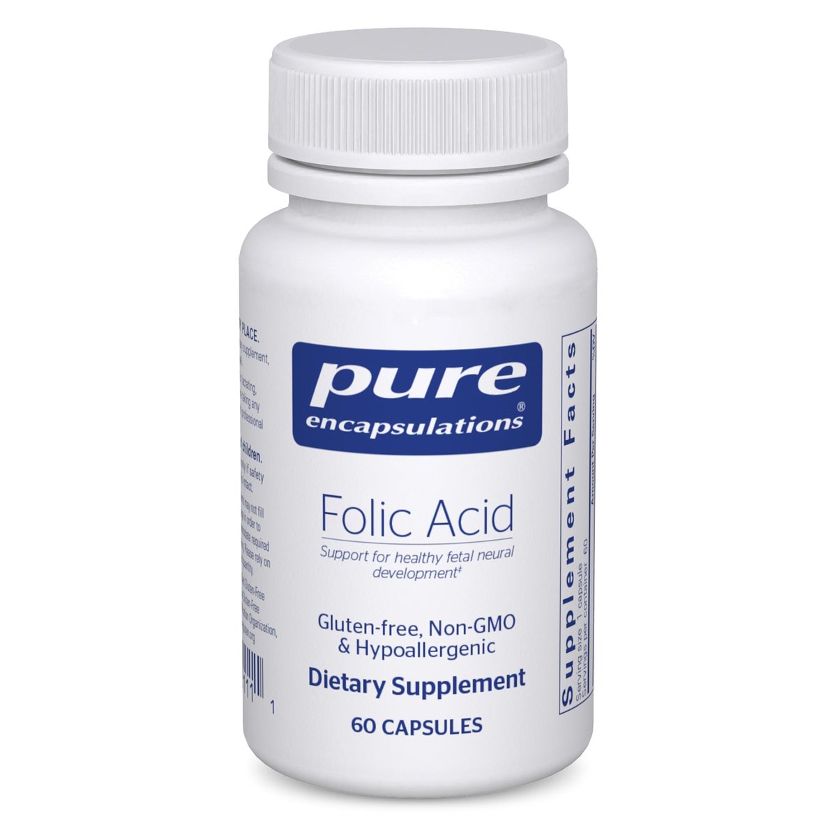Pure Encapsulations Folsäure | Hypoallergenes Nahrungsergänzungsmittel | 60 Kapseln