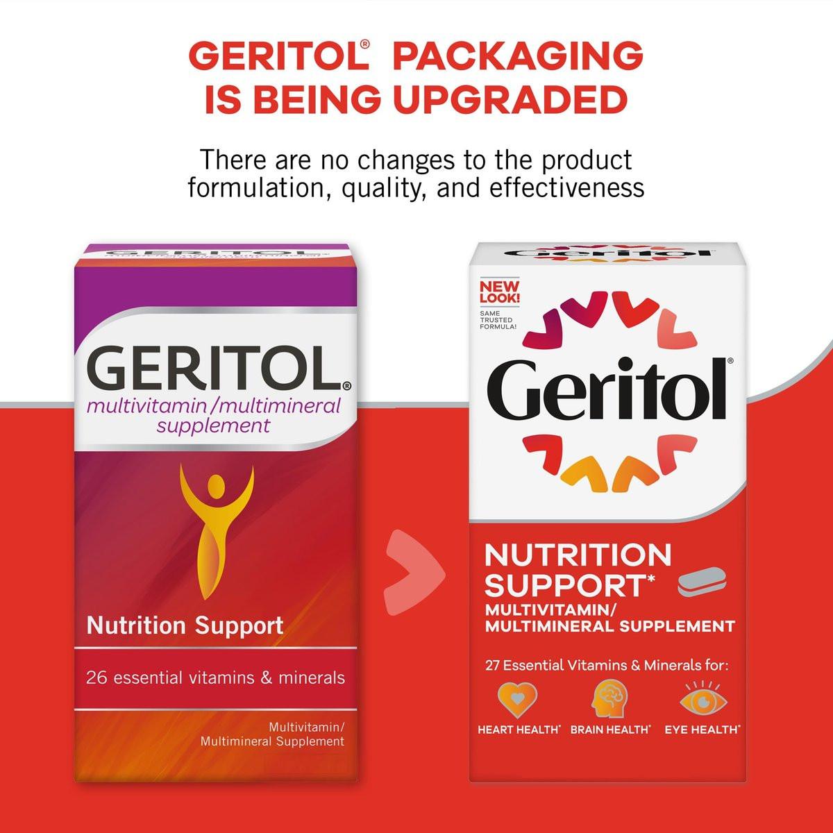 Geritol Multivitamin-Präparat mit B-Vitaminen, Antioxidantien, Vitamin C, E & D und Eisen – 27 essentielle Vitamine und Mineralien, glutenfrei, ohne Gentechnik, ohne künstliche Süßstoffe, 40 Tabletten
