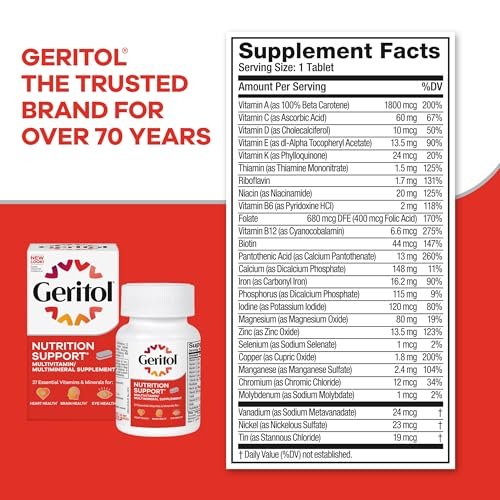Geritol Multivitamin-Präparat mit B-Vitaminen, Antioxidantien, Vitamin C, E & D und Eisen, 27 essentielle Vitamine und Mineralstoffe, glutenfrei, ohne Gentechnik, ohne künstliche Süßstoffe, 100 Tabletten