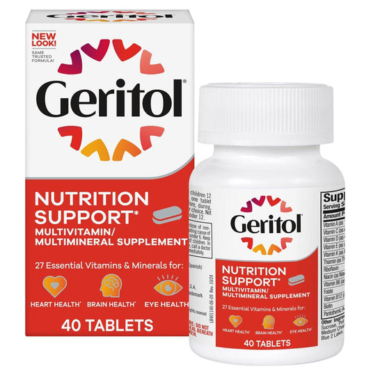 Geritol Multivitamin-Präparat mit B-Vitaminen, Antioxidantien, Vitamin C, E & D und Eisen – 27 essentielle Vitamine und Mineralien, glutenfrei, ohne Gentechnik, ohne künstliche Süßstoffe, 40 Tabletten