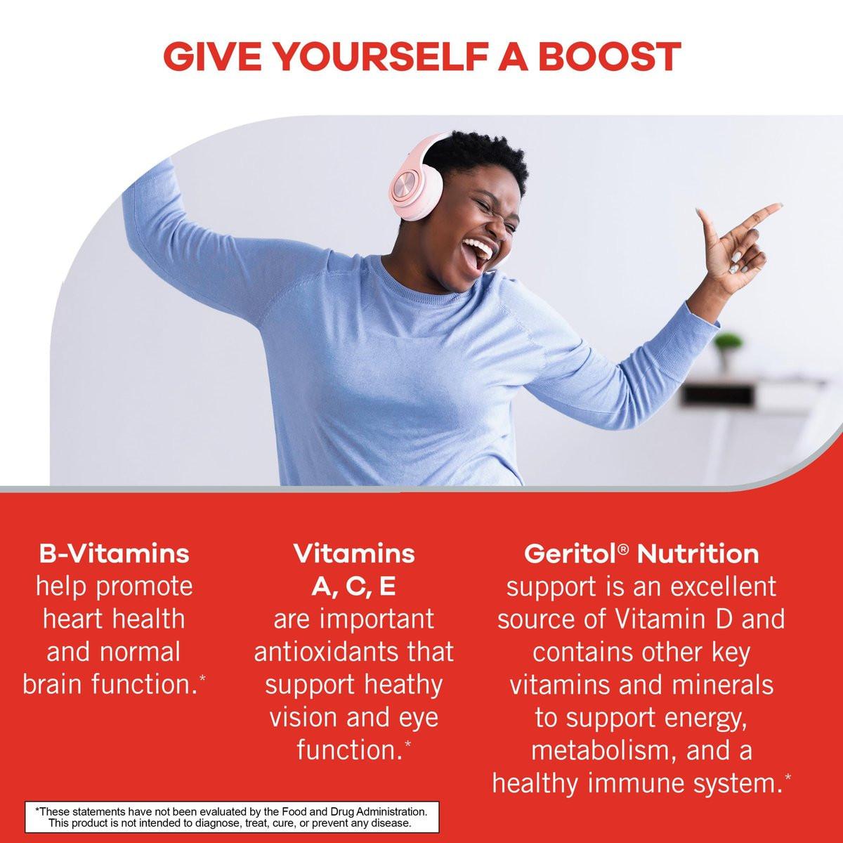 Geritol Multivitamin-Präparat mit B-Vitaminen, Antioxidantien, Vitamin C, E & D und Eisen – 27 essentielle Vitamine und Mineralien, glutenfrei, ohne Gentechnik, ohne künstliche Süßstoffe, 40 Tabletten