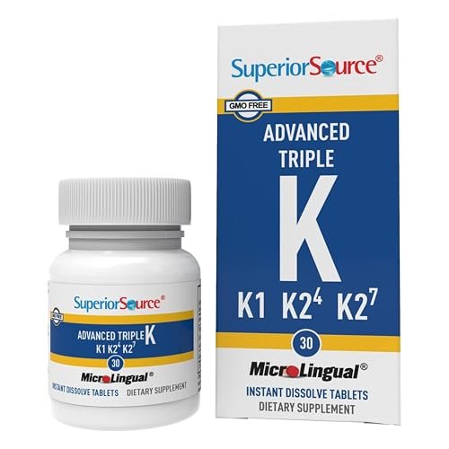 Superior Source Advanced Triple K – Knochengesundheit & Immununterstützung mit Vitamin K1 & K2, 30 Instant-Dissolve Tabletten