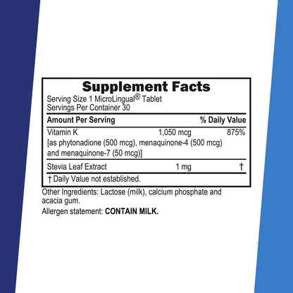 Superior Source Advanced Triple K – Knochengesundheit & Immununterstützung mit Vitamin K1 & K2, 30 Instant-Dissolve Tabletten