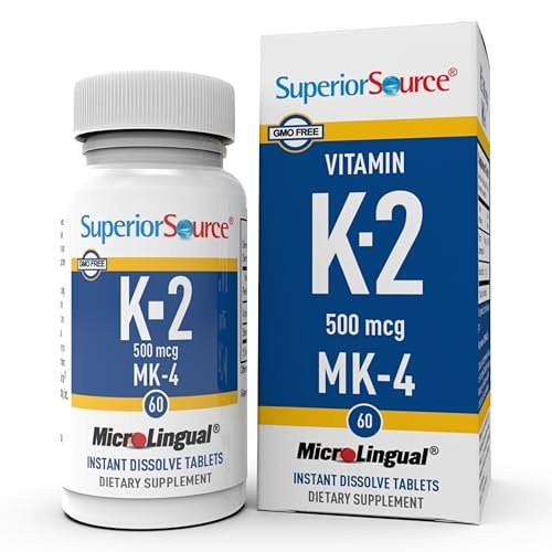 Superior Source Vitamin K2 500 mcg MK-4 – Sublingual-Tabletten für Knochenstärke und Kalziumaufnahme, 60 Stück