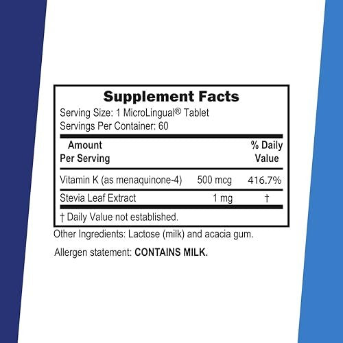 Superior Source Vitamin K2 500 mcg MK-4 – Sublingual-Tabletten für Knochenstärke und Kalziumaufnahme, 60 Stück