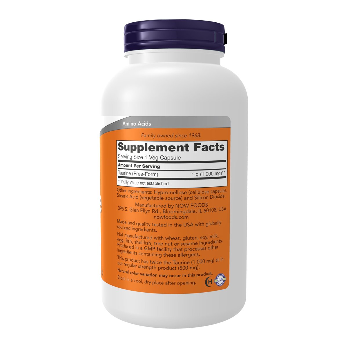 NOW Foods Taurin 1.000 mg, Doppelte Stärke, 250 vegane Kapseln – Unterstützt die Gesundheit des Nervensystems