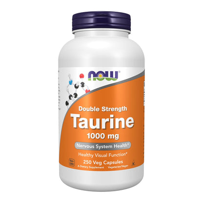 NOW Foods Taurin 1.000 mg, Doppelte Stärke, 250 vegane Kapseln – Unterstützt die Gesundheit des Nervensystems