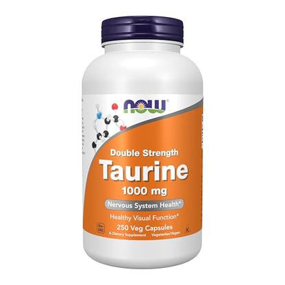 NOW Foods Taurin 1.000 mg, Doppelte Stärke, 250 vegane Kapseln – Unterstützt die Gesundheit des Nervensystems