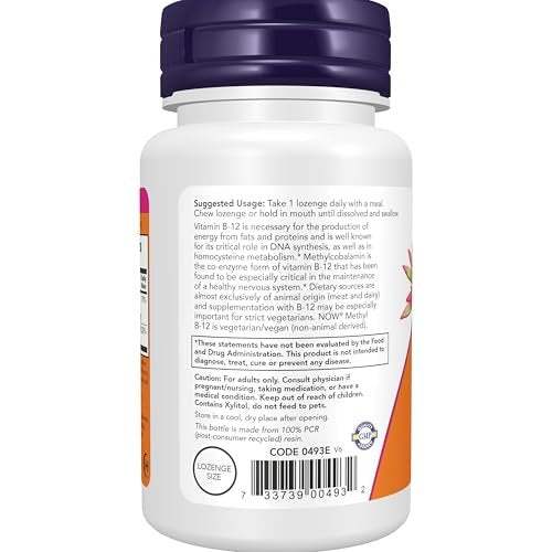 NOW Foods Methyl B-12 5.000 mcg Lutschtabletten – 120 Stück, Unterstützt die Nervengesundheit
