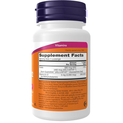NOW Foods Methyl B-12 5.000 mcg Lutschtabletten – 120 Stück, Unterstützt die Nervengesundheit