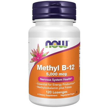 NOW Foods Methyl B-12 5.000 mcg Lutschtabletten – 120 Stück, Unterstützt die Nervengesundheit