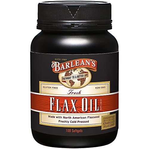 Barlean's Omega 3 6 9 Leinöl Kapseln, kaltgepresst, 1650 mg ALA Fettsäuren, 100 Stück