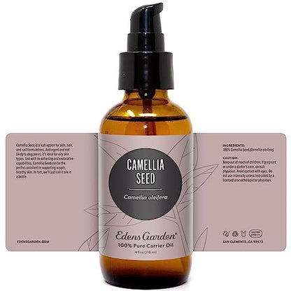 Edens Garden Kamelien-Samen-Trägeröl – 100 % reines, kaltgepresstes & hexanfreies, natürliches Feuchtigkeitsmittel für Gesicht, Haut, Haare, Kopfhaut & Nägel, zum Verdünnen ätherischer Öle & Massage 118 ml (4 fl oz)