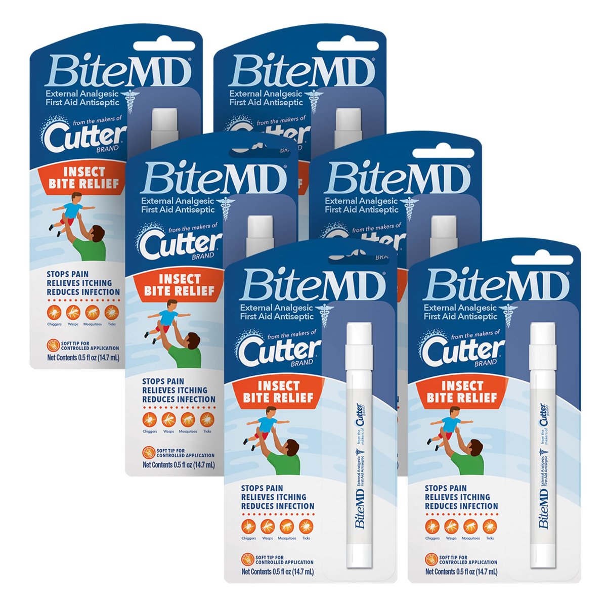 Cutter BiteMD Insektenstich-Stift zur Linderung – Analgetisch & Antiseptisch – 0,5 Fl Oz (6er-Pack)