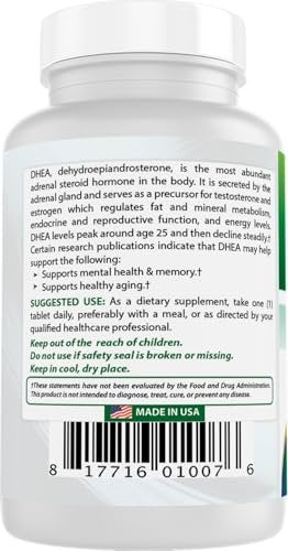 Best Naturals Dhea 25 mg Supplement – 240 Tabletten – Unterstützt ausgeglichene Hormonspiegel für Männer & Frauen – Fördert gesundes Altern – Hergestellt in den USA