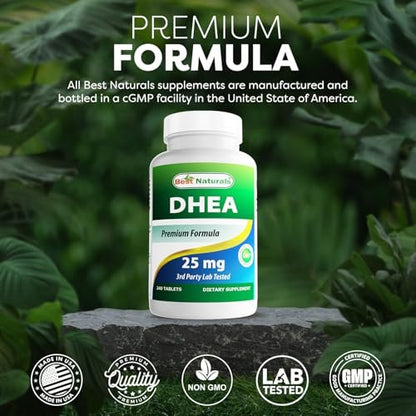 Best Naturals Dhea 25 mg Supplement – 240 Tabletten – Unterstützt ausgeglichene Hormonspiegel für Männer & Frauen – Fördert gesundes Altern – Hergestellt in den USA