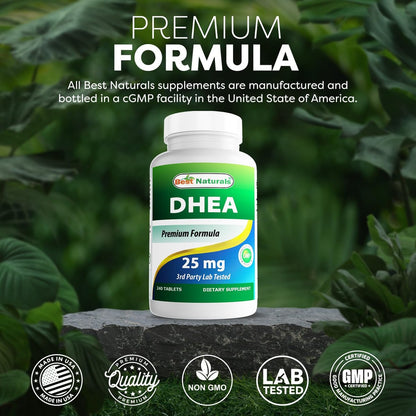 Best Naturals Dhea 25 mg Supplement – 240 Tabletten – Unterstützt ausgeglichene Hormonspiegel für Männer & Frauen – Fördert gesundes Altern – Hergestellt in den USA