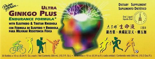 Prince Of Peace Ultra Ginkgo Plus – 30 Flaschen à 0,34 fl. oz. – Nahrungsergänzungsmittel für Gehirn und aktiven Lebensstil – Ginkgo Biloba für Ausdauer