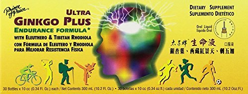 Prince Of Peace Ultra Ginkgo Plus – 30 Flaschen à 0,34 fl. oz. – Nahrungsergänzungsmittel für Gehirn und aktiven Lebensstil – Ginkgo Biloba für Ausdauer