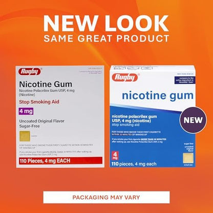 Rugby Polacrilex 4 mg Nikotinkaugummi - Original Geschmack, Raucherentwöhnung & Dampfentwöhnung, Zuckerfrei, 110 Stück (1er-Pack)