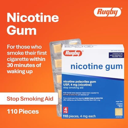 Rugby Polacrilex 4 mg Nikotinkaugummi - Original Geschmack, Raucherentwöhnung & Dampfentwöhnung, Zuckerfrei, 110 Stück (1er-Pack)