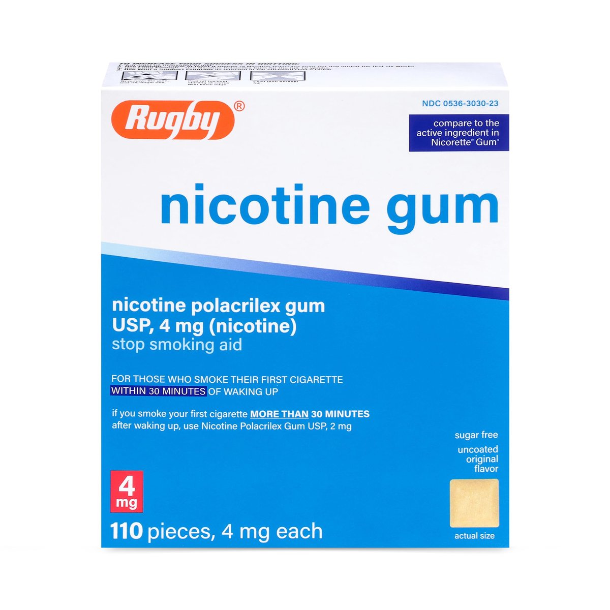 Rugby Polacrilex 4 mg Nikotinkaugummi - Original Geschmack, Raucherentwöhnung & Dampfentwöhnung, Zuckerfrei, 110 Stück (1er-Pack)