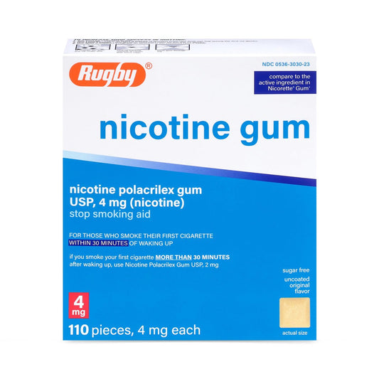 Rugby Polacrilex 4 mg Nikotinkaugummi - Original Geschmack, Raucherentwöhnung & Dampfentwöhnung, Zuckerfrei, 110 Stück (1er-Pack)