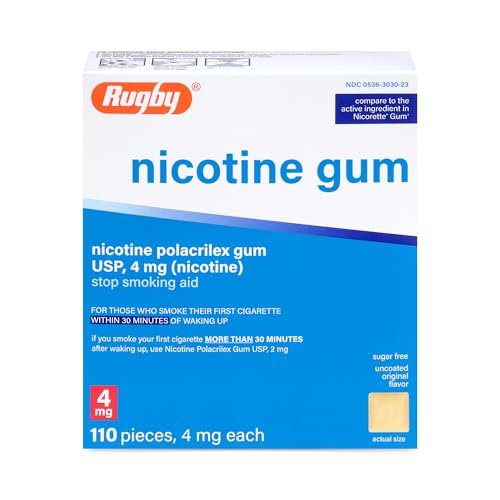 Rugby Polacrilex 4 mg Nikotinkaugummi - Original Geschmack, Raucherentwöhnung & Dampfentwöhnung, Zuckerfrei, 110 Stück (1er-Pack)